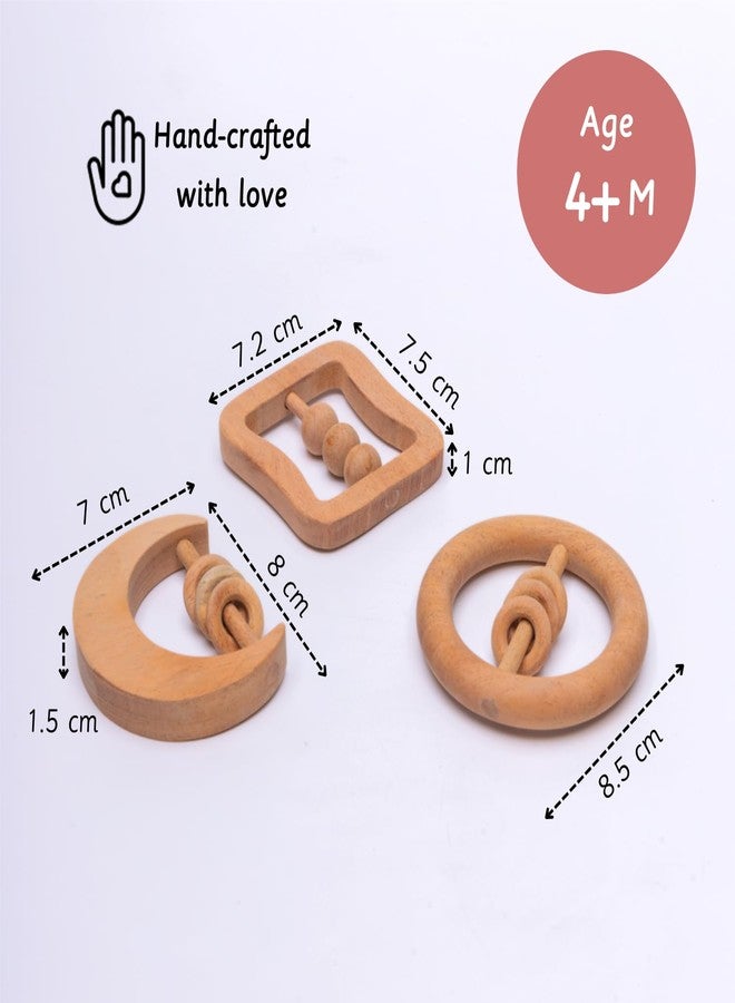Ariro Neem Wood Rattle Teether Set of 3 for Babies | Wooden Rattles for Newborns | Safe Sound-Making Toys for 0-6 Months | Eco-Friendly Baby Gift - Image 3